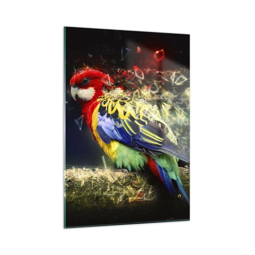 Impression sur verre - Image sur verre - Un perroquet coloré dans une composition artistique avec un effet éclatant - 50x70cm - Messager d'éclat - Décoration murale moderne pour le salon et la chambre ARTTOR