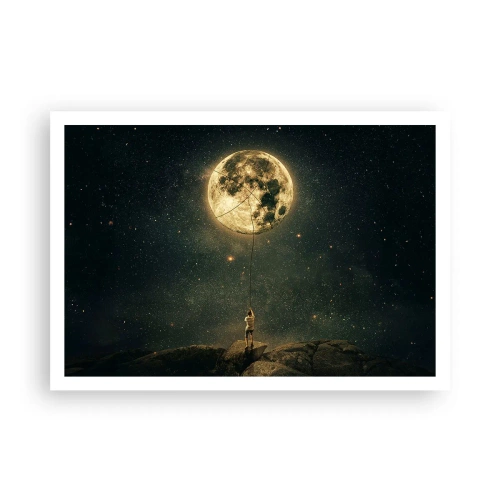 Affiche - Poster - L'homme avec la lune contre le ciel étoilé - 100x70cm - Celui qui a volé la lune - Décoration murale moderne pour le salon et la chambre ARTTOR