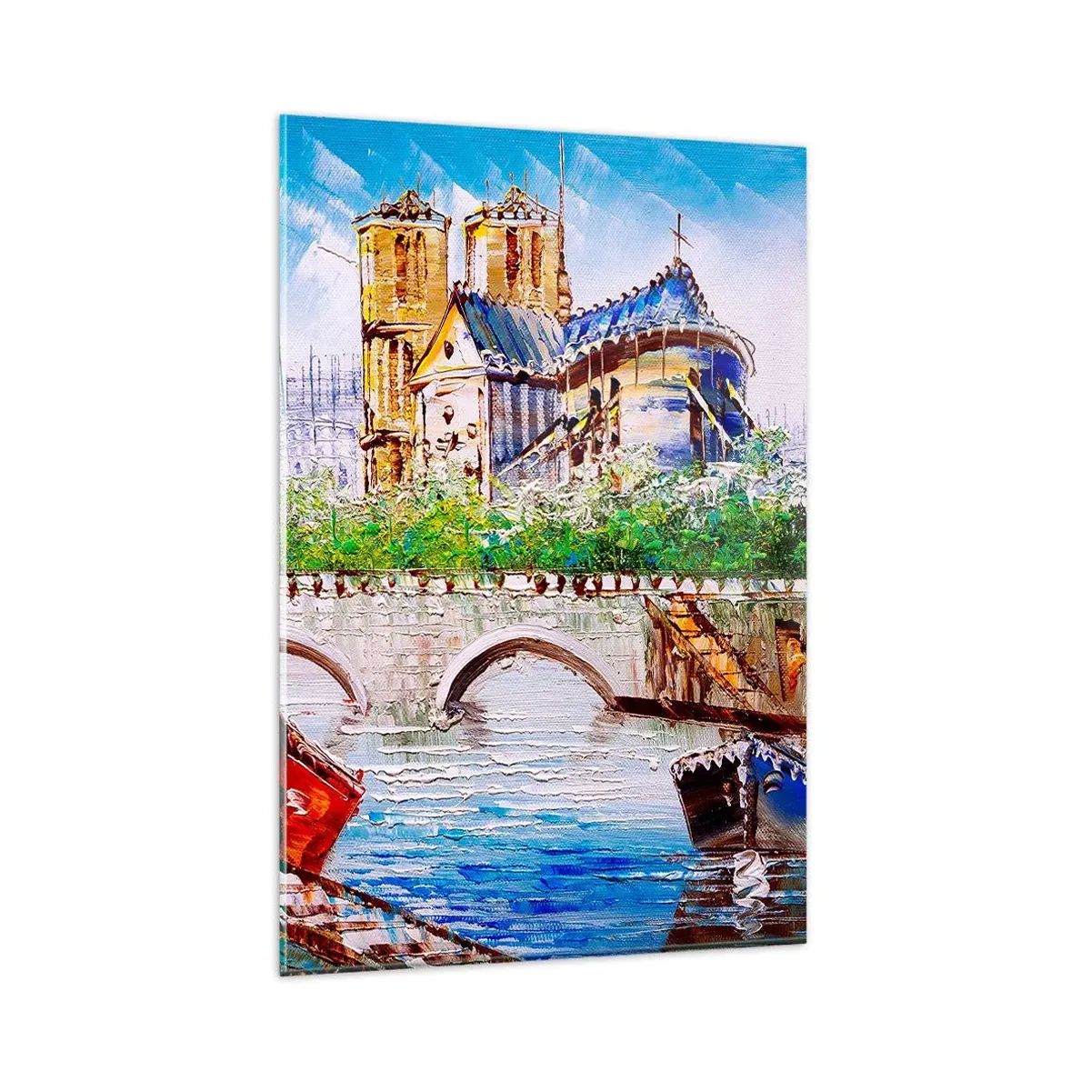 Impression sur verre - Image sur verre - Paysage avec un pont et une cathédrale de style classique - 80x120cm - Leur temps ne passe jamais - Décoration murale moderne pour le salon et la chambre ARTTOR