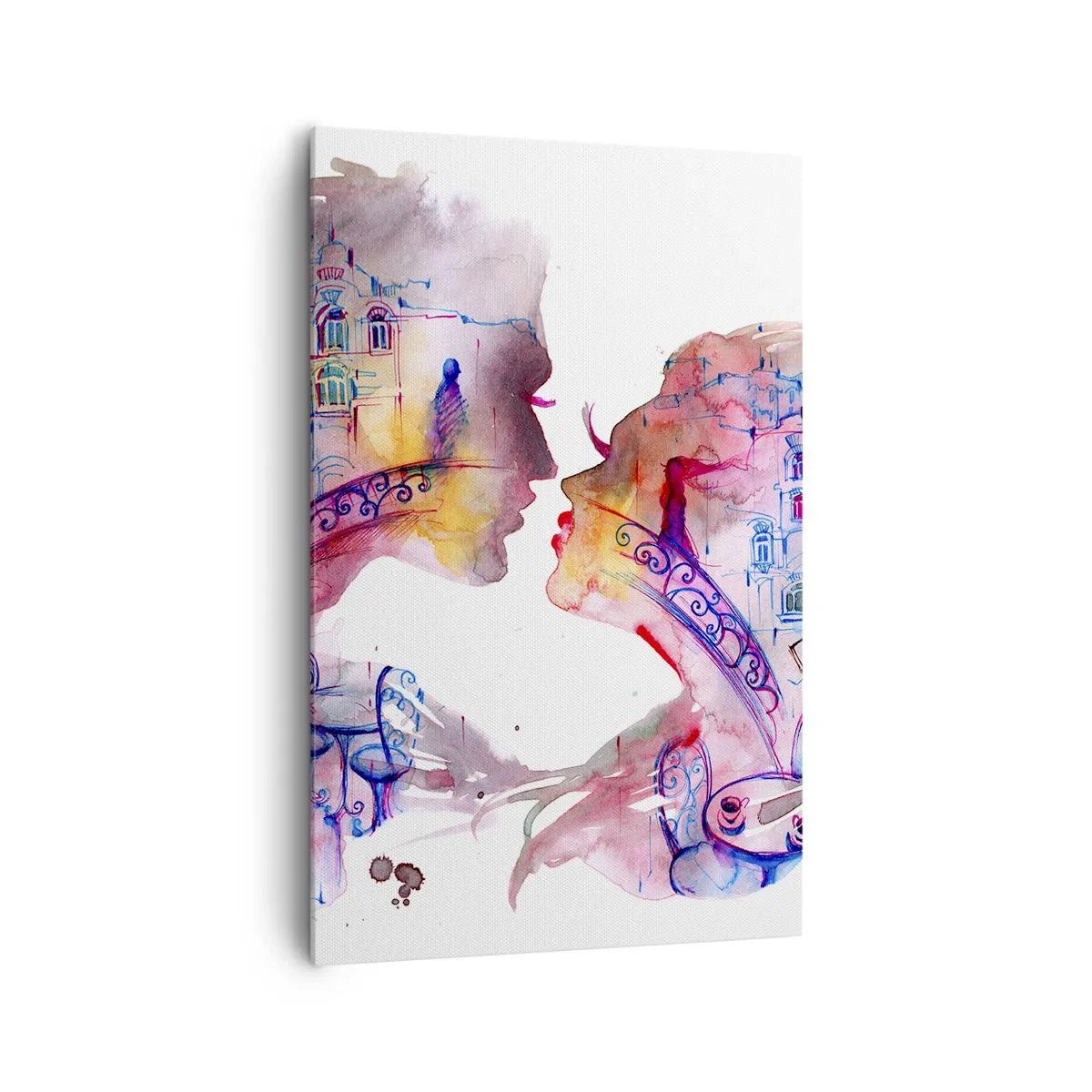 Impression sur toile - Image sur toile - Une aquarelle romantique représentant les silhouettes des amoureux - 80x120cm - Le pont secret des soupirs - Décoration murale moderne pour le salon et la chambre ARTTOR