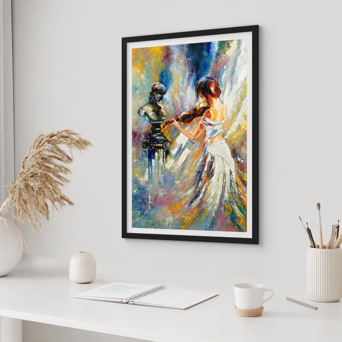 Affiche dans un cadre noir - Poster - Scène abstraite d'une femme jouant du violon - 50x70cm - Revivre avec émotion - Décoration murale moderne pour le salon et la chambre ARTTOR