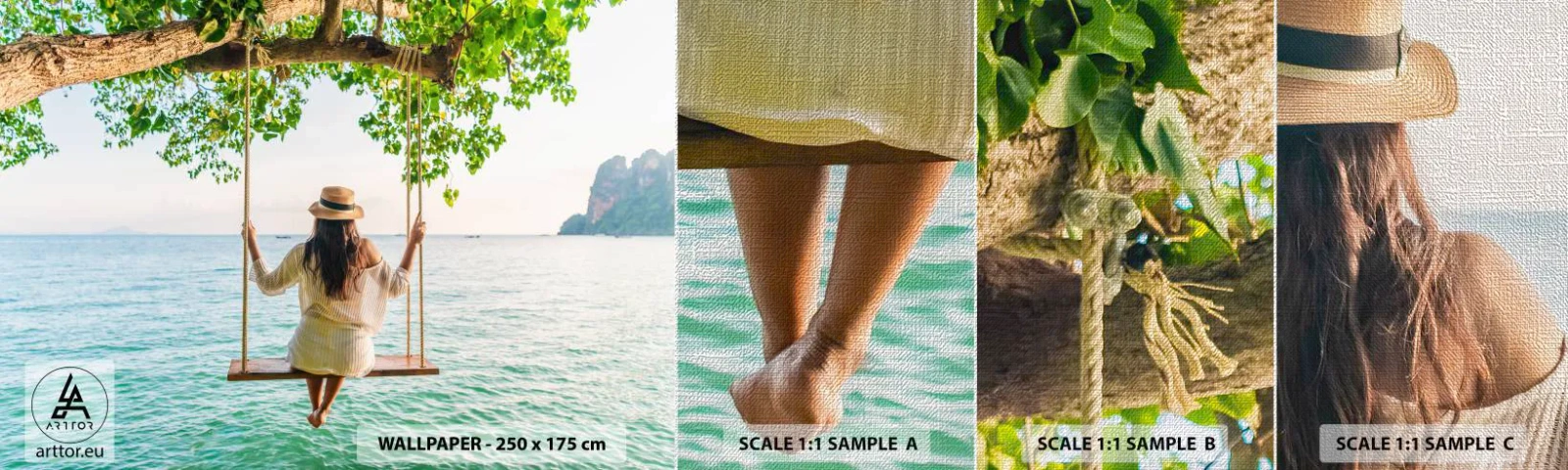 Échantillon de Papier Peint Premium Canvas - La vie est belle - Relaxation, Balançoire, Femme - 100x30 cm