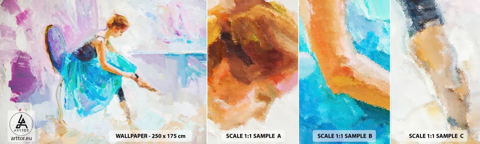 Échantillon de Papier Peint Autocollant Deluxe Sticker - Grâce ineffable, charme subtil - Ballerine, Danse, Ballet - 100x30 cm