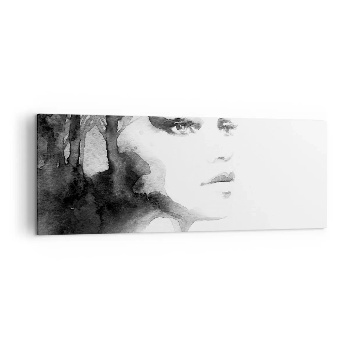 Impression sur toile - Image sur toile - Un portrait subtil d'une femme dans des tons de noir et blanc - 140x50cm - Fait de mystère et de brouillard - Décoration murale moderne pour le salon et la chambre ARTTOR
