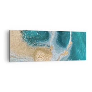Impression sur toile - Image sur toile - Tourbillon abstrait dans les tons turquoise et or - 140x50cm - Tourbillon d'or et de turquoise - Décoration murale moderne pour le salon et la chambre ARTTOR