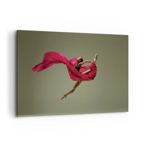 Impression sur toile - Image sur toile - Danseuse de ballet dans une pose dynamique avec du tissu rose - 120x80cm - Flamme dansante - Décoration murale moderne pour le salon et la chambre ARTTOR
