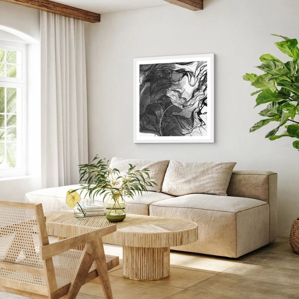 Affiche dans un cadre blanc - Poster - Emmêlé dans les rêves - 60x60 cm