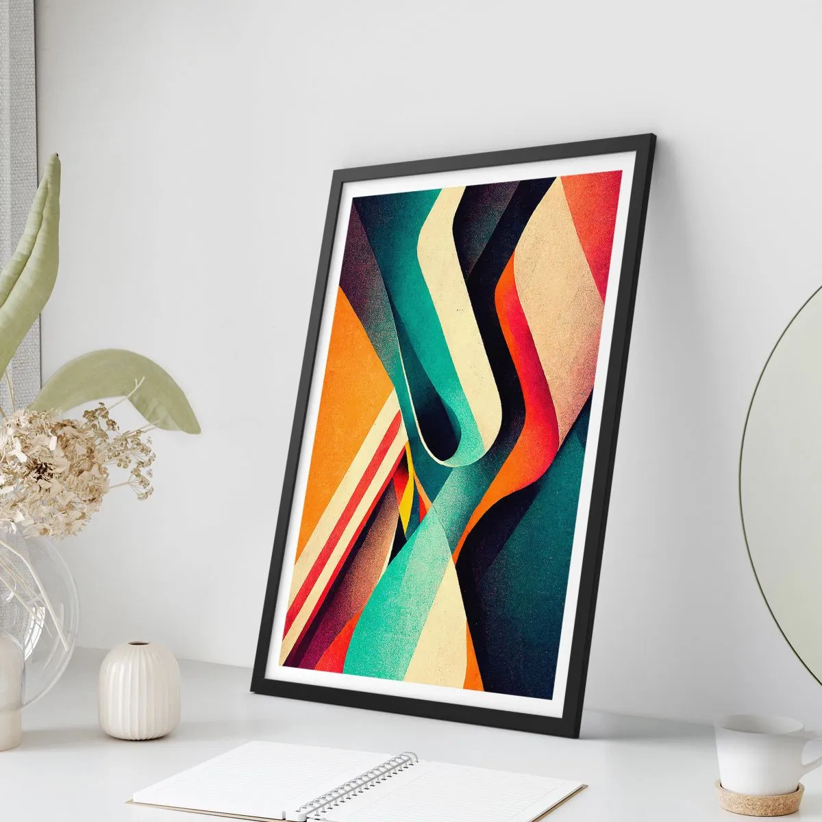 Affiche dans un cadre noir - Poster - Vagues abstraites aux couleurs rétro vibrantes - 50x70cm - Composition intense - Décoration murale moderne pour le salon et la chambre ARTTOR