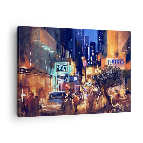 Impression sur toile - Image sur toile - Paysage urbain du soir dans le style impressionniste - 70x50cm - Et la ville ne dort pas - Décoration murale moderne pour le salon et la chambre ARTTOR