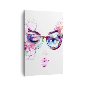 Impression sur toile - Image sur toile - Visage aquarelle avec des lunettes colorées et des fleurs - 80x120cm - Une promesse tentante - Décoration murale moderne pour le salon et la chambre ARTTOR
