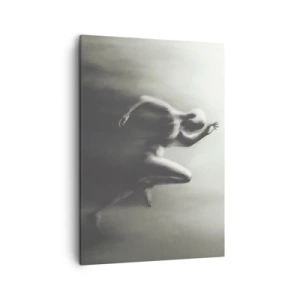 Impression sur toile - Image sur toile - Une silhouette noire et blanche d'une silhouette en train de courir dans un style dynamique et surréaliste. - 50x70cm - Inarrêtable - Décoration murale moderne pour le salon et la chambre ARTTOR