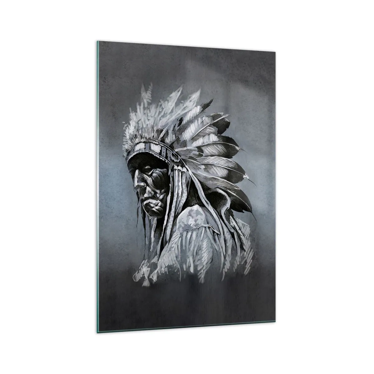 Impression sur verre - Image sur verre - Portrait d'un chef indien portant une coiffe traditionnelle - 70x100cm - Retour aux sources - Décoration murale moderne pour le salon et la chambre ARTTOR