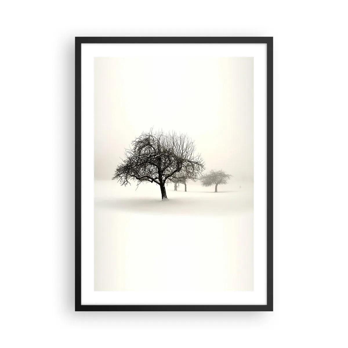 Affiche dans un cadre noir - Poster - Paysage d'hiver avec des arbres solitaires dans un décor brumeux - 50x70cm - Un rêve hivernal - Décoration murale moderne pour le salon et la chambre ARTTOR