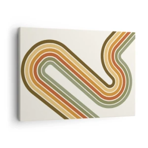 Impression sur toile - Image sur toile - Motif géométrique dans les tons de vert, orange et beige sur fond clair - 70x50cm - En zig zag vers le but - Décoration murale moderne pour le salon et la chambre ARTTOR