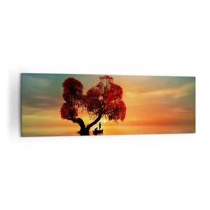 Impression sur toile - Image sur toile - Un arbre à feuilles rouges et un bateau sur l'eau au coucher du soleil - 160x50cm - Plénitude et éloignement sans monde - Décoration murale moderne pour le salon et la chambre ARTTOR
