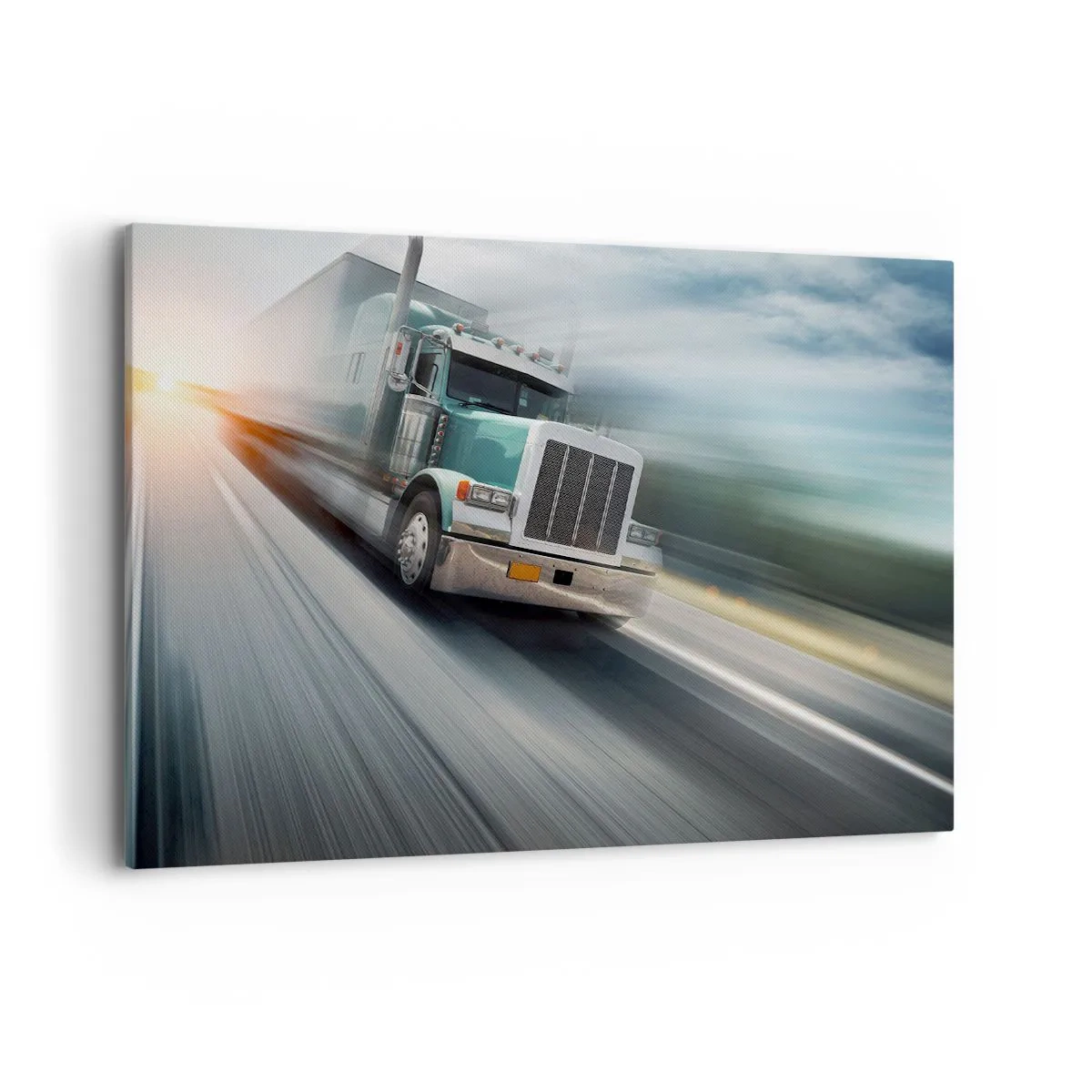 Impression sur toile - Image sur toile - Un camion sur l'autoroute en mouvement au coucher du soleil - 100x70cm - Le géant américain est en fuite - Décoration murale moderne pour le salon et la chambre ARTTOR