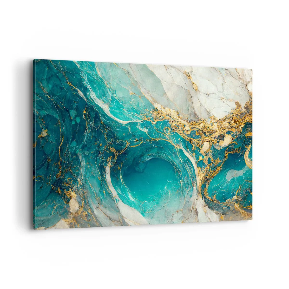 Impression sur toile - Image sur toile - Une composition abstraite dans des tons turquoise et or. - 120x80cm - Composition en veines d'or - Décoration murale moderne pour le salon et la chambre ARTTOR