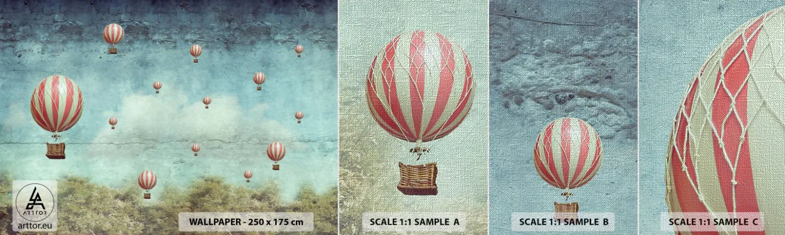 Échantillon de Papier Peint Premium Canvas - Libre de l'agitation de la vie - Abstraction, Voyage, Vol en montgolfière - 100x30 cm