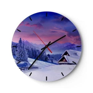 Horloge murale - Pendule murale - Paysage d'hiver avec un chalet dans les montagnes au coucher du soleil - 30x30cm - Douce nuit - Décoration murale moderne pour le salon, la cuisine et la chambre ARTTOR