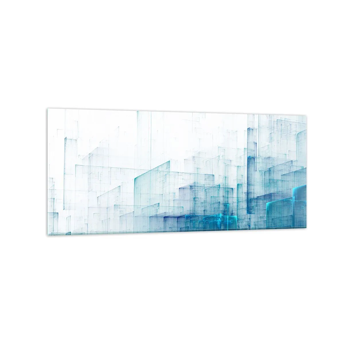 Impression sur verre - Image sur verre - Formes géométriques abstraites dans des tons de bleu - 120x50cm - Comment l’espace s’est formé - Décoration murale moderne pour le salon et la chambre ARTTOR