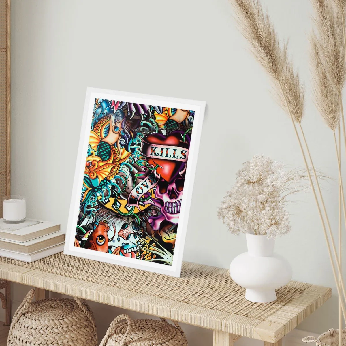 Affiche dans un cadre blanc - Poster - Le rêve du tatoueur - 50x70 cm