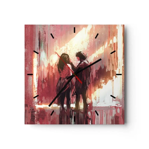 Horloge murale - Pendule murale - Un couple debout dans une lumière chaude sur fond de motifs abstraits - 30x30cm - L'éternel spectacle de l'amour - Décoration murale moderne pour le salon et la chambre ARTTOR