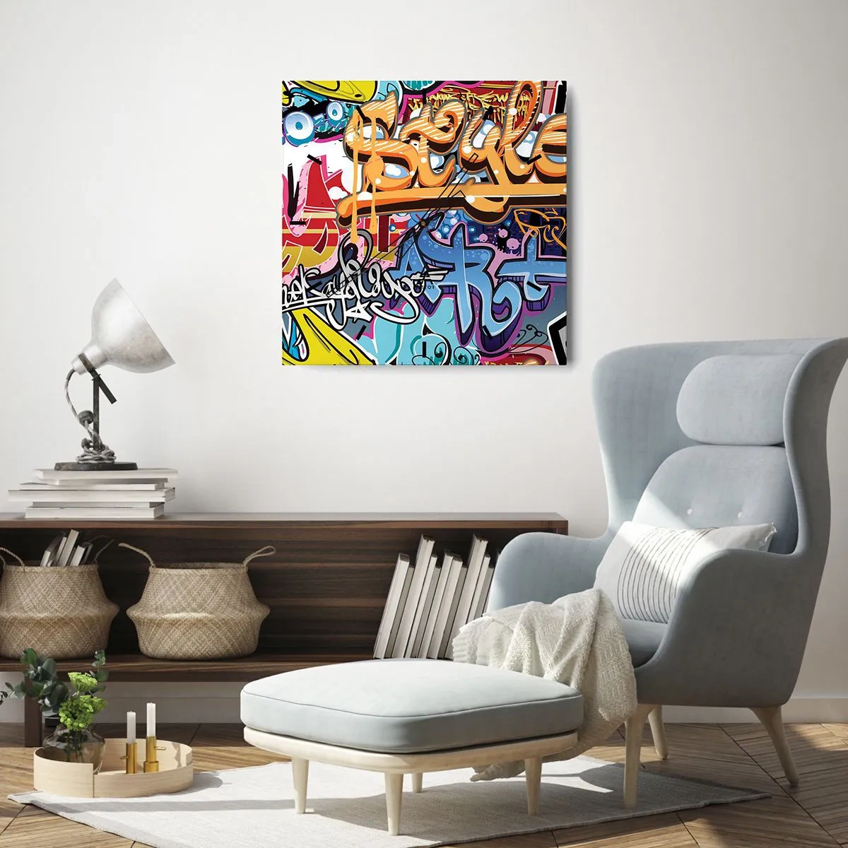 Horloge murale - Pendule murale - Graffitis colorés avec inscriptions et illustrations dynamiques - 30x30cm - Fresques, fresques, fresques… - Décoration murale moderne pour le salon et la chambre ARTTOR
