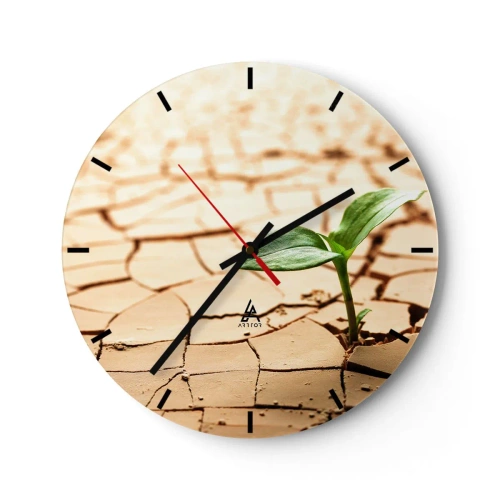 Horloge murale - Pendule murale - Une pousse verte poussant sur une terre sèche - 30x30cm - La force indomptable de la vie - Décoration murale moderne pour le salon, la cuisine et la chambre ARTTOR