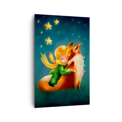 Impression sur toile - Image sur toile - Un garçon avec un renard dans un décor magique avec des étoiles - 80x120cm - Petit Prince - Décoration murale moderne pour le salon et la chambre ARTTOR