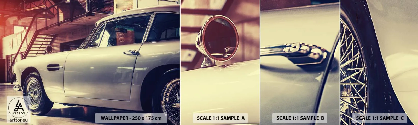Échantillon de Papier Peint Autocollant Deluxe Sticker - Les classiques ne vieillissent pas - Voiture, Automobile, Ancien - 100x30 cm