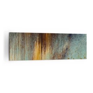 Impression sur toile - Image sur toile - Une composition abstraite de couleurs dans des tons d'or, de marron et de bleu. - 160x50cm - Une composition de couleirs non fortuite - Décoration murale moderne pour le salon et la chambre ARTTOR