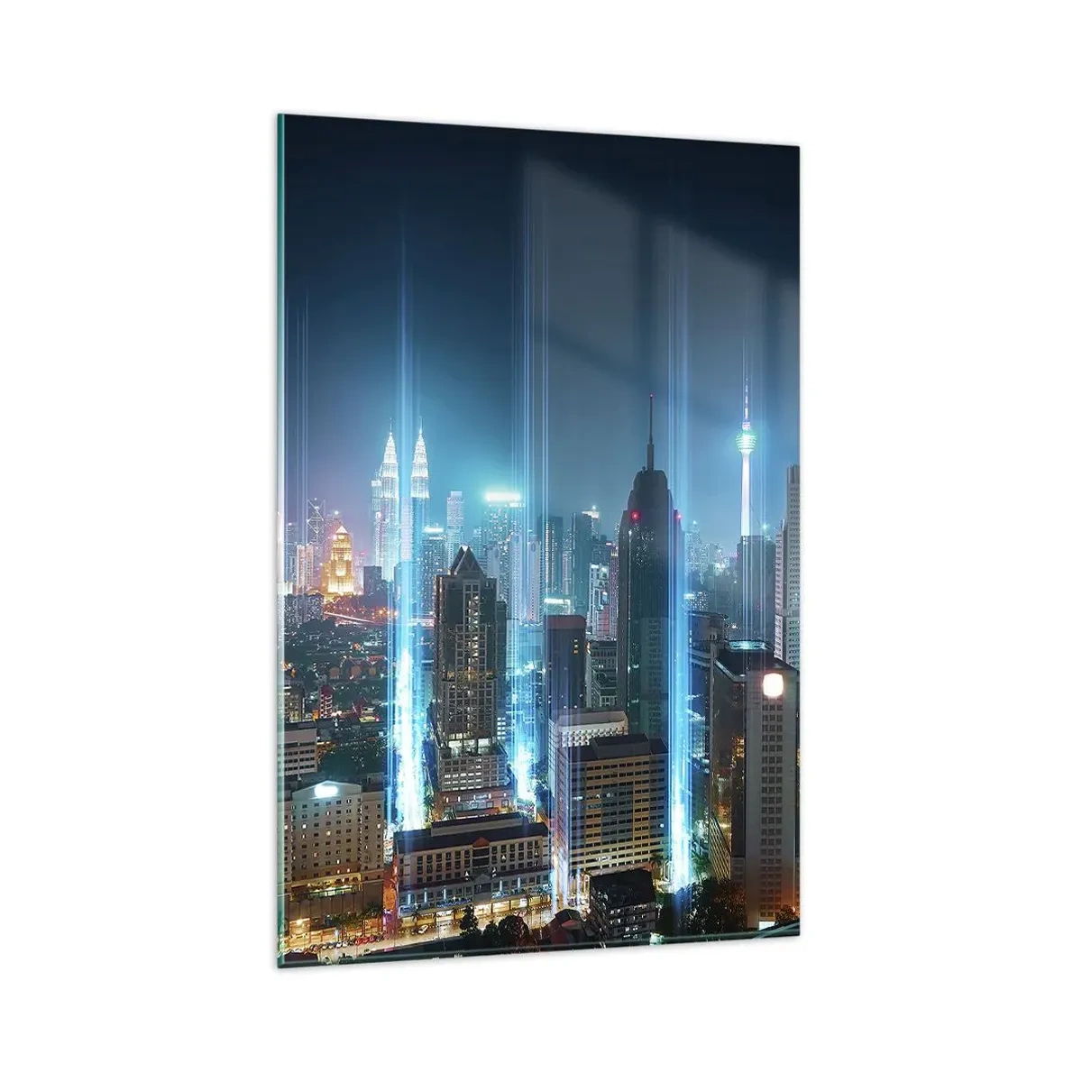 Impression sur verre - Image sur verre - Une ville moderne la nuit avec des accents d'éclairage futuristes. - 80x120cm - À Berlin au paradis - Décoration murale moderne pour le salon et la chambre ARTTOR
