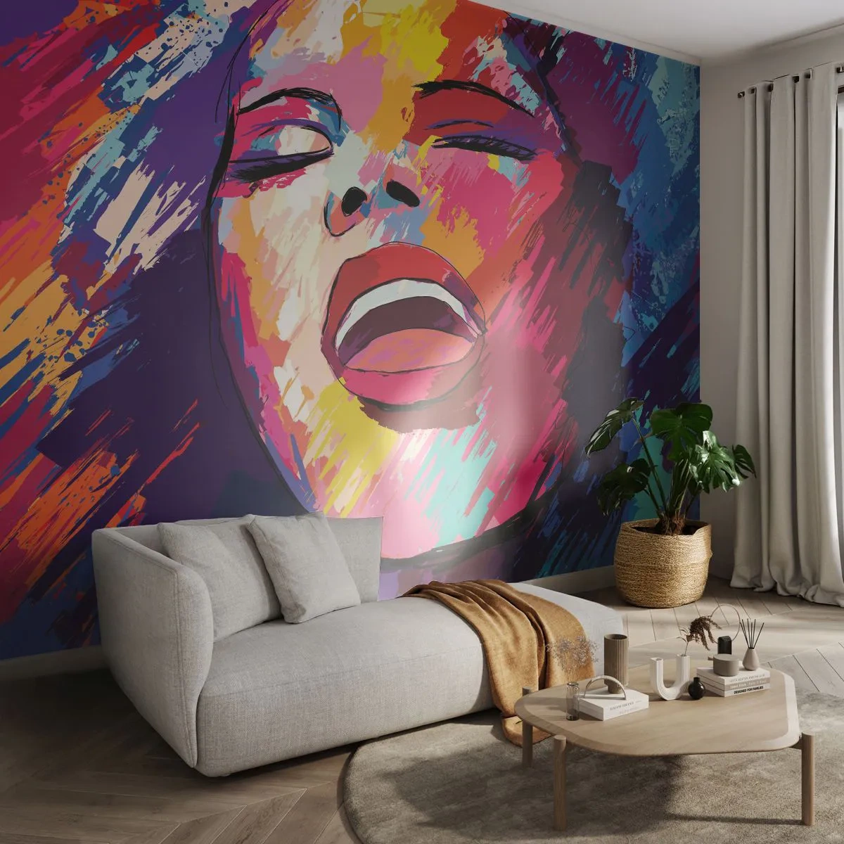 Papier Peint Photo Premium Sand - Chante toute ma vie - Chanteur, Abstraction, Portrait d'une femme - 400x280 cm