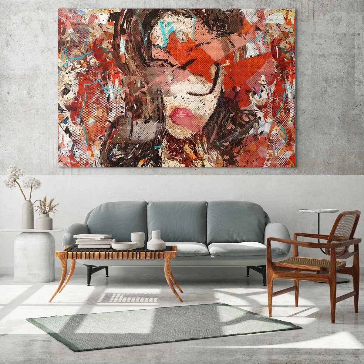 Impression sur verre - Image sur verre - Portrait abstrait d'une femme dans les tons de rouge et de beige - 120x80cm - Personne ne sait ce que tu es vraiment - Décoration murale moderne pour le salon et la chambre ARTTOR
