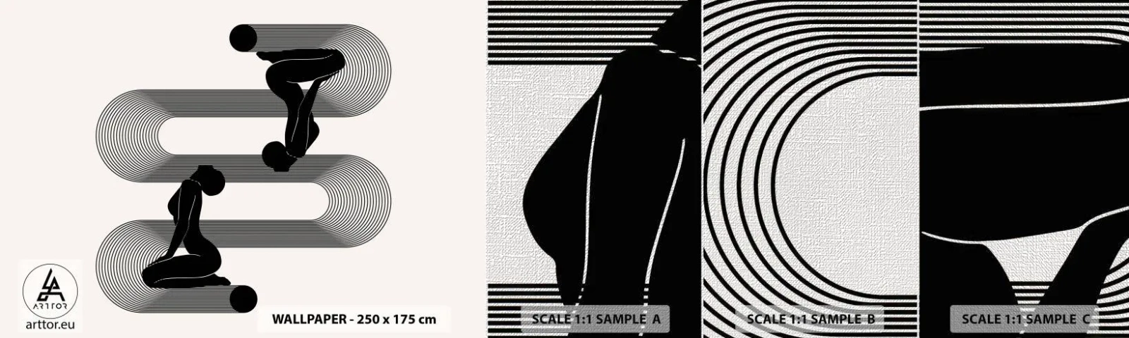 Échantillon de Papier Peint Premium Canvas - Symétrie sensuelle - Femmes, Lignes, Méditation - 100x30 cm