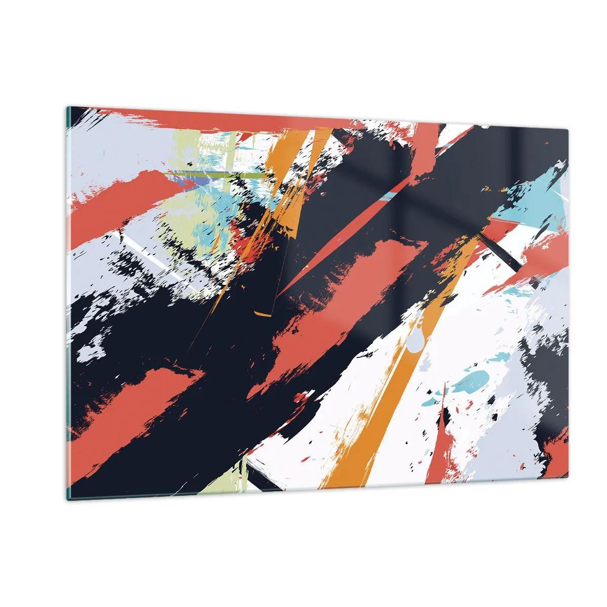 Impression sur verre - Image sur verre - Coups de pinceau abstraits aux couleurs intenses - 120x80cm - Composition dynamique - Décoration murale moderne pour le salon et la chambre ARTTOR