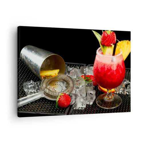 Impression sur toile - Image sur toile - Un cocktail coloré avec des fraises, de la glace et de l'ananas - 70x50cm - Envouter le goût - Décoration murale moderne pour le salon et la chambre ARTTOR