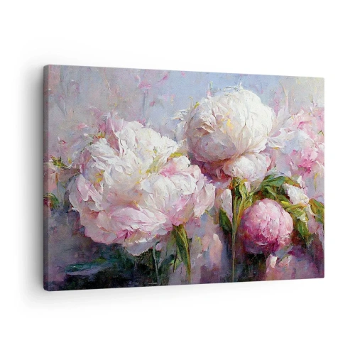 Impression sur toile - Image sur toile - Fleurs de pivoine romantiques aux couleurs pastel - 70x50cm - Un bouquet plein de vie - Décoration murale moderne pour le salon et la chambre ARTTOR