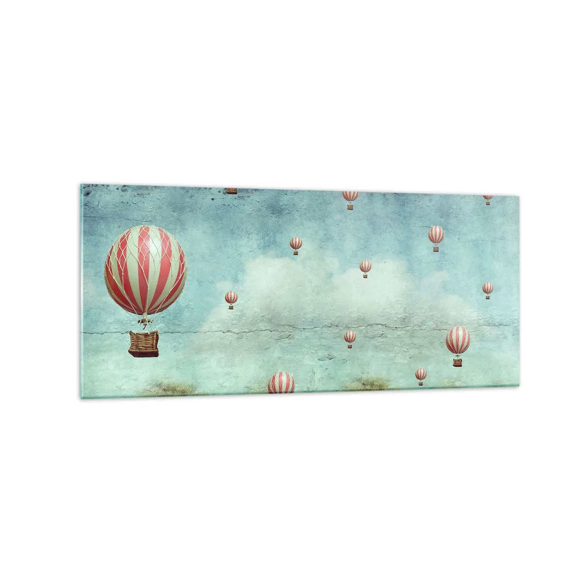 Impression sur verre - Image sur verre - Ballons rétro sur fond de ciel bleu et de verdure - 120x50cm - Libre de l'agitation de la vie - Décoration murale moderne pour le salon et la chambre ARTTOR