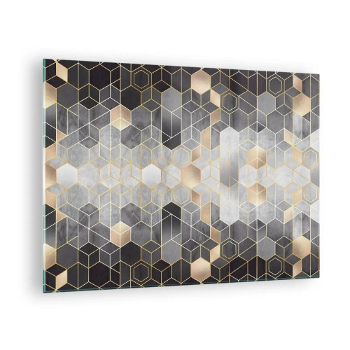 Impression sur verre - Image sur verre - Motif géométrique d'hexagones en lignes dorées - 70x50cm - Composition de diamants - Décoration murale moderne pour le salon et la chambre ARTTOR