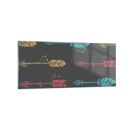 Impression sur verre - Image sur verre - Motif de flèche stylisée aux couleurs pastel sur fond sombre - 120x50cm - Dans l'ordonnance - Décoration murale moderne pour le salon et la chambre ARTTOR