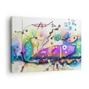 Impression sur toile - Image sur toile - Poisson abstrait dans une composition colorée et surréaliste - 70x50cm - Sans mots! - Décoration murale moderne pour le salon et la chambre ARTTOR