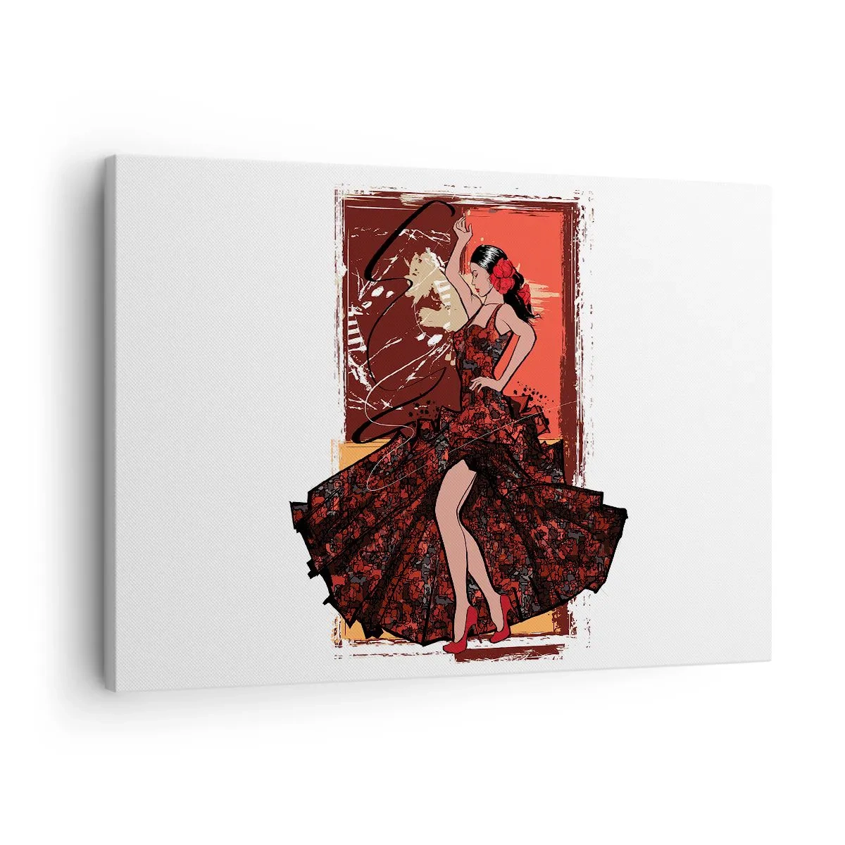 Impression sur toile - Image sur toile - Une danseuse en robe rouge et noire sur fond artistique - 70x50cm - Au rythme du cœur - Décoration murale moderne pour le salon et la chambre ARTTOR