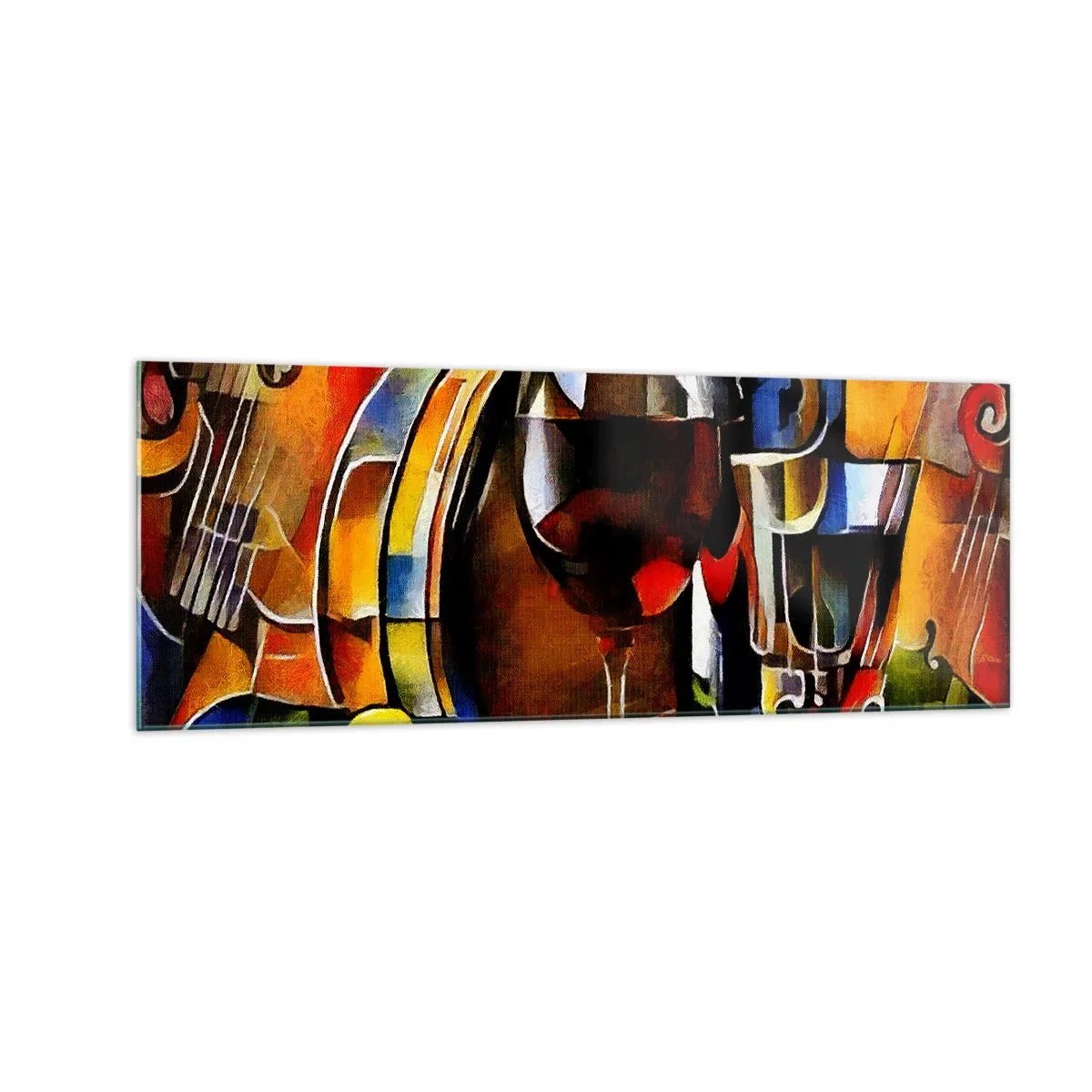 Impression sur verre - Image sur verre - Nature morte abstraite avec verres et instruments - 140x50cm - Et le monde prend des couleurs - Décoration murale moderne pour le salon et la chambre ARTTOR