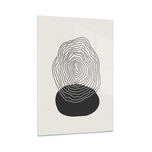 Impression sur verre - Image sur verre - Motif abstrait avec des ovales et des lignes noires et blanches - 50x70cm - Durabilité et oscillation - Décoration murale moderne pour le salon et la chambre ARTTOR
