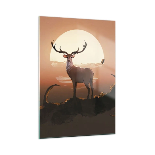 Impression sur verre - Image sur verre - Silhouette d'un cerf sur fond de grande lune entourée de branches - 50x70cm - Cette nuit ne ressemble à aucune autre - Décoration murale moderne pour le salon et la chambre ARTTOR