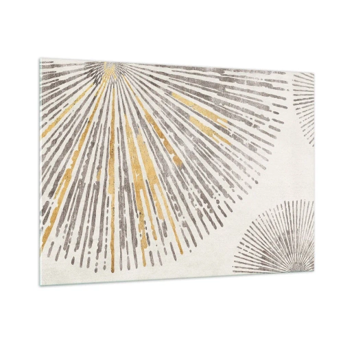 Impression sur verre - Image sur verre - Lignes radiales dans des tons dorés et gris sur fond clair - 100x70cm - La beauté du rayon - Décoration murale moderne pour le salon et la chambre ARTTOR