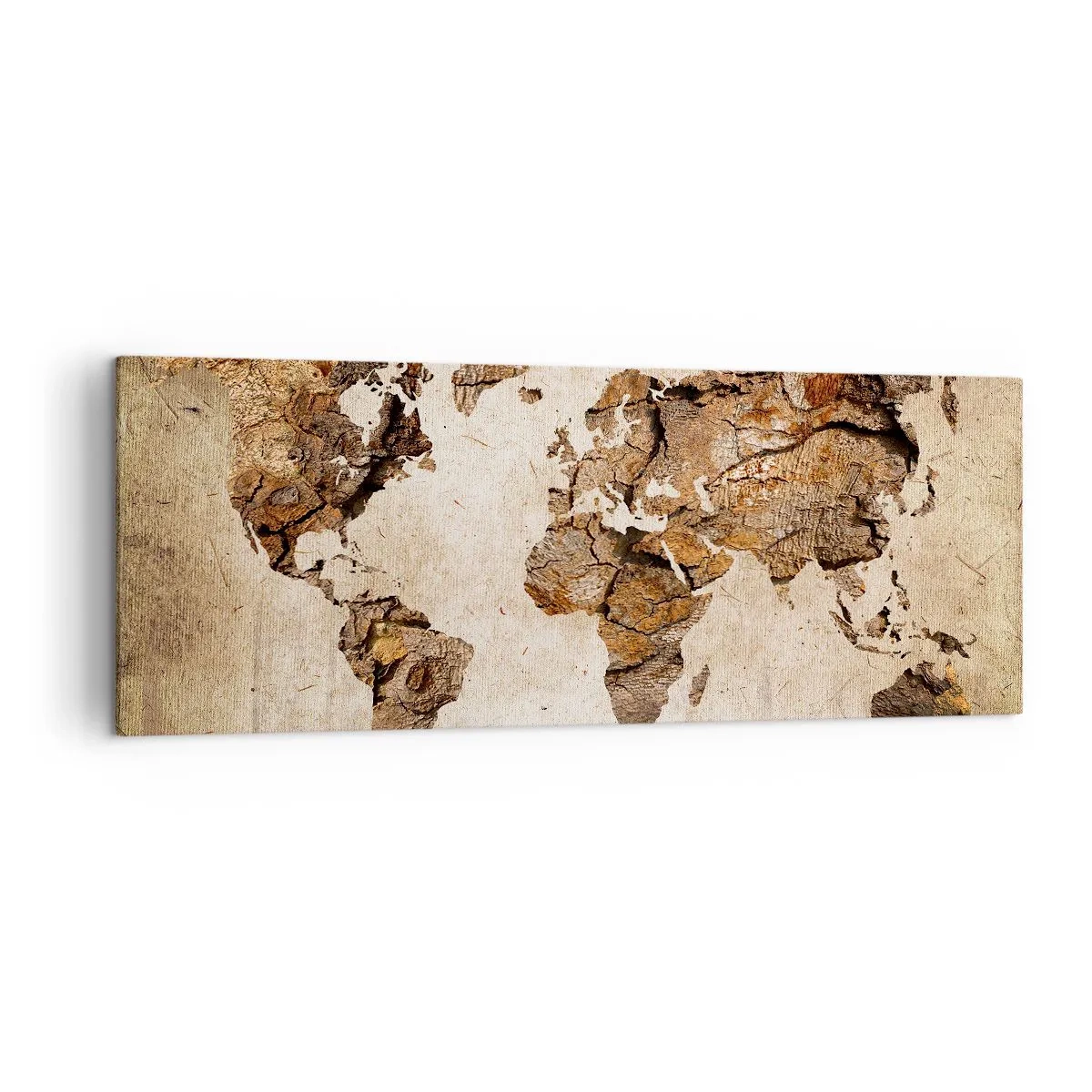 Impression sur toile - Image sur toile - Une carte du monde dans un style rustique en bois - 140x50cm - Découverte du monde - Décoration murale moderne pour le salon et la chambre ARTTOR