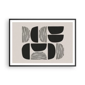 Affiche dans un cadre noir - Poster - Géométrie avec demi-cercles et lignes en noir sur fond clair - 100x70cm - Offres sans enthousiasme - Décoration murale moderne pour le salon et la chambre ARTTOR