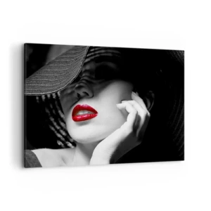 Impression sur toile - Image sur toile - Portrait noir et blanc d'une femme aux lèvres rouges - 100x70cm - Étude écarlate - Décoration murale moderne pour le salon et la chambre ARTTOR
